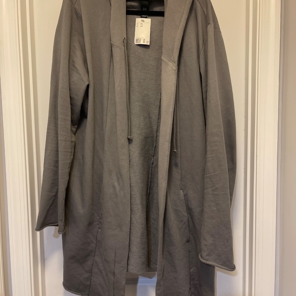 H&M Slim Fit Hooded Cardigan | Longline Open Front Coat | Size XXL Gray - Picture 2 of 4